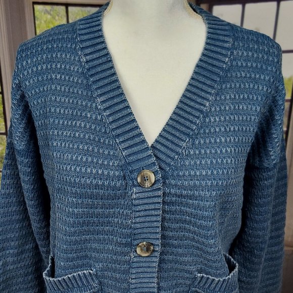 NWT SONOMA CROPPED BUTTON-UP CARDIGAN (WASHED BLUE / XL) - Picture 5 of 14
